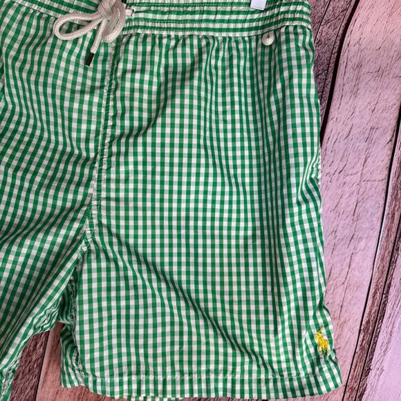 Polo Ralph Lauren Swim Trunks Green Gingham Mesh Lined Large Beach Vacation Pool - Picture 4 of 8